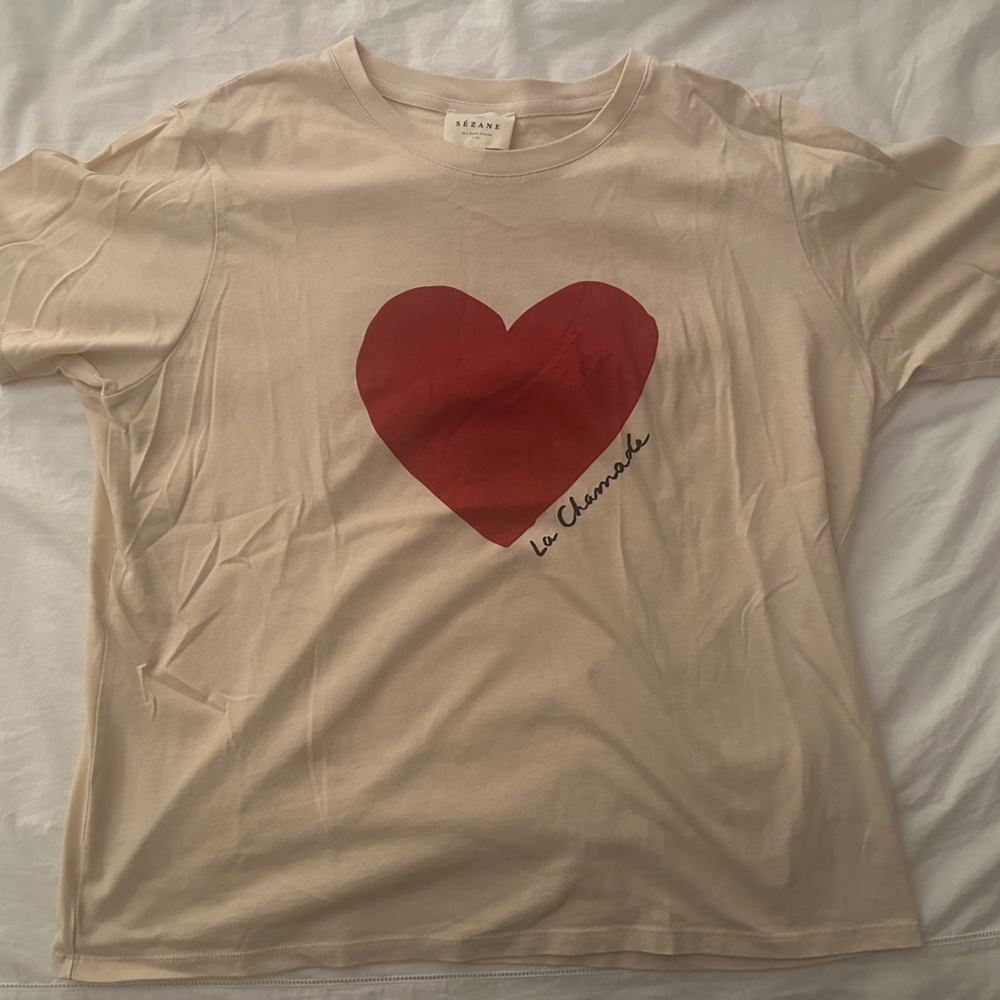 Sezane La Chamade T-shirt Crème / Rouge - Size XL